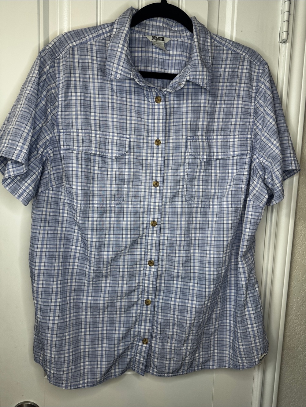 Duluth Blue Plaid Short Sleeve Button-Up Shirt size 1x